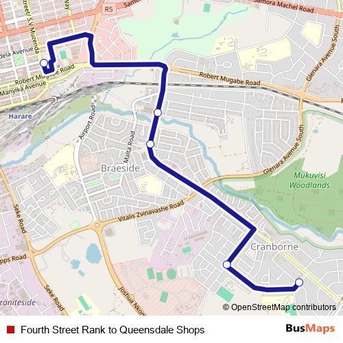 Fourth Street Rank to Queensdale Shops bus Line Map
