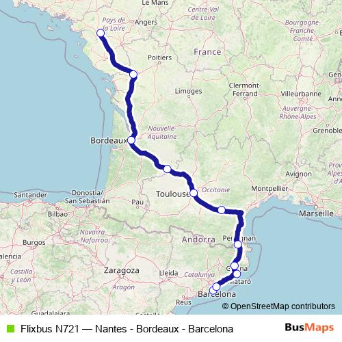 Flixbus N721 bus Line Map