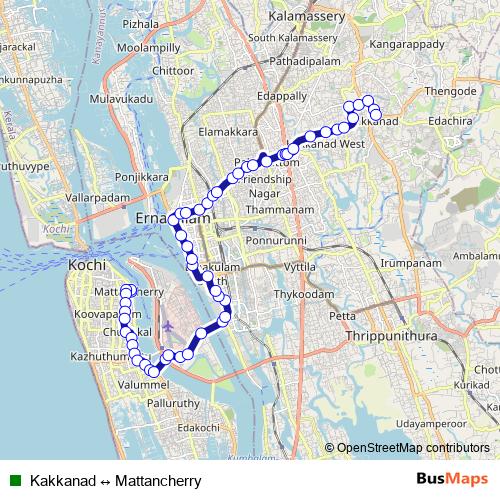 Kakkanad ↔ Mattancherry bus Line Map