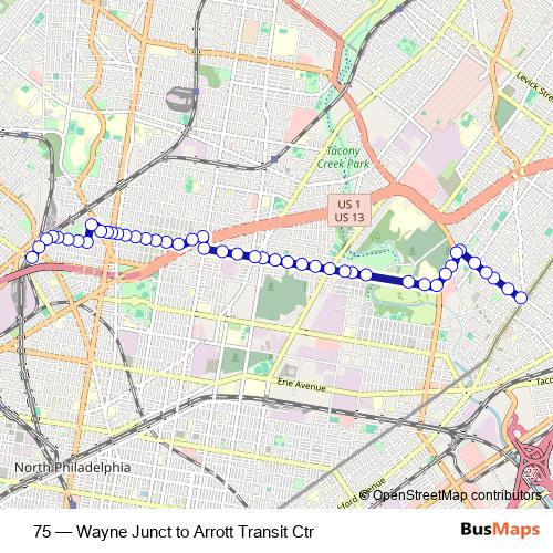 75 trolleybus Line Map