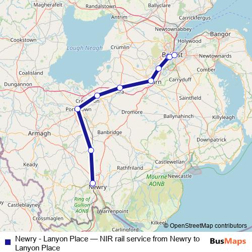 Newry - Lanyon Place rail Line Map