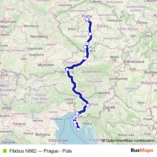Flixbus N862 bus Line Map