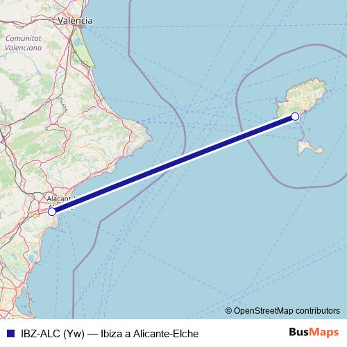 IBZ-ALC (Yw) air Line Map