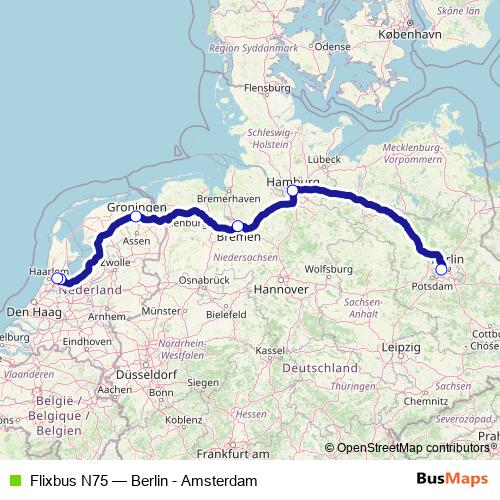 Flixbus N75 bus Line Map