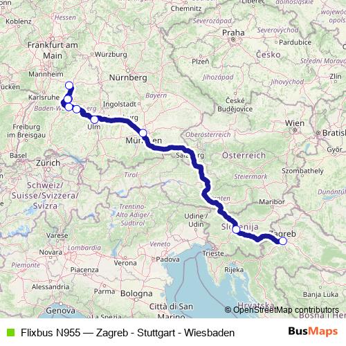 Flixbus N955 bus Line Map