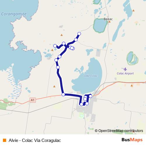 Alvie - Colac Via Coragulac bus Line Map
