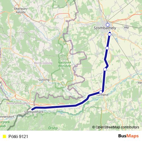 Pótló 9121 bus Line Map