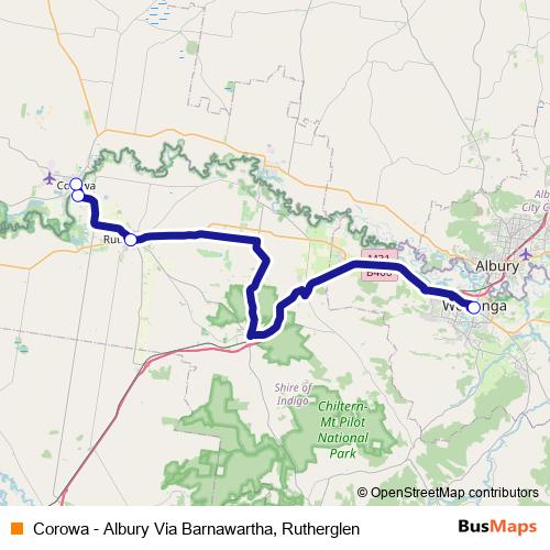 Corowa - Albury Via Barnawartha, Rutherglen bus Line Map