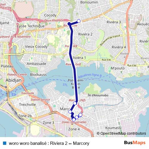 woro woro banalisé : Riviera 2 ↔ Marcory bus Line Map