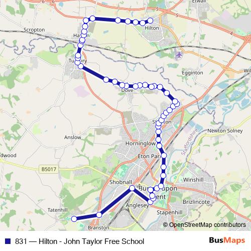 831 bus Line Map