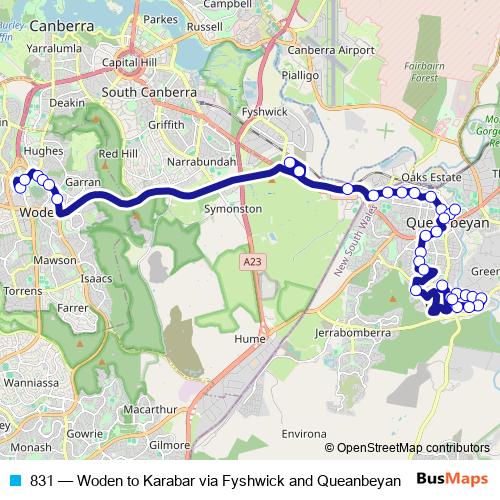 831 bus Line Map