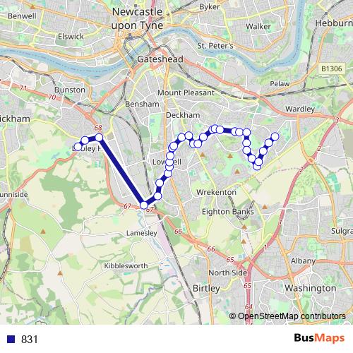 831 bus Line Map