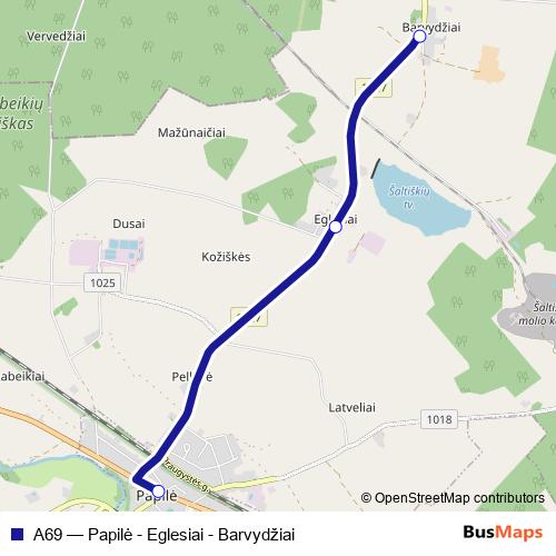 A69 bus Line Map