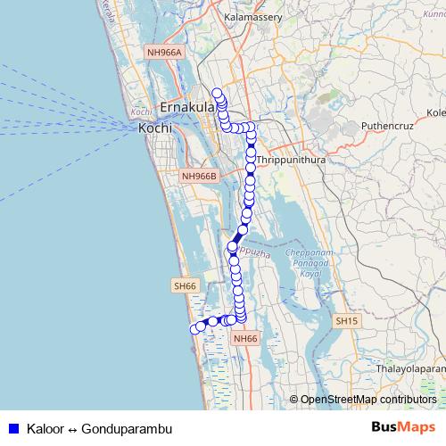 Kaloor ↔ Gonduparambu bus Line Map