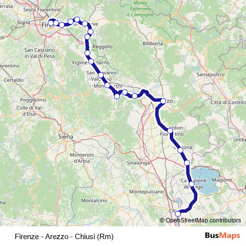 Firenze - Arezzo - Chiusi (Rm) rail Line Map