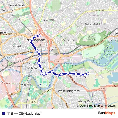 11B bus Line Map