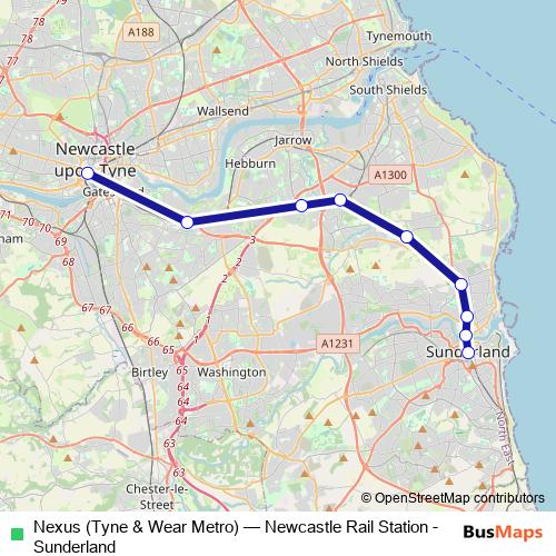 Nexus (Tyne & Wear Metro) rail Line Map
