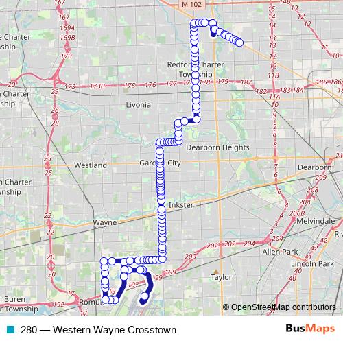 280 bus Line Map