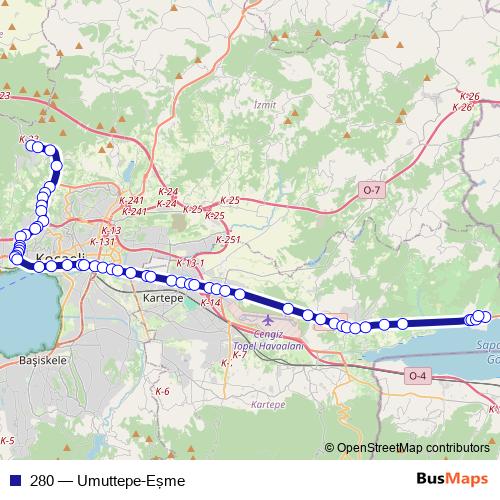 280 bus Line Map