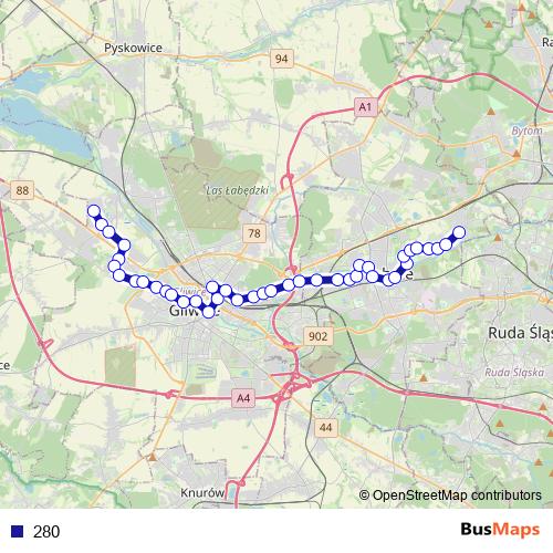 280 bus Line Map