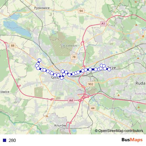 280 bus Line Map