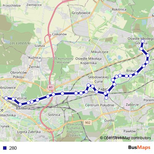 280 bus Line Map