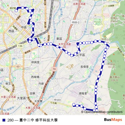 280 bus Line Map
