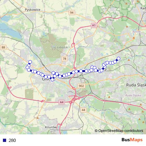 280 bus Line Map