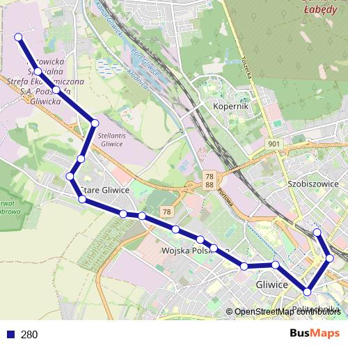 280 bus Line Map