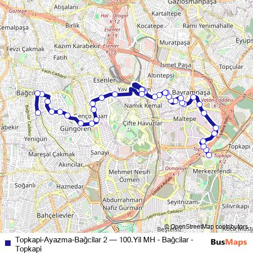 Topkapi-Ayazma-Bağcilar 2 bus Line Map
