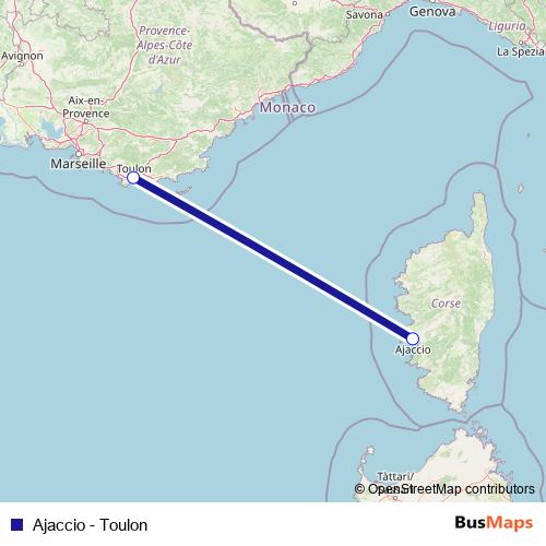 Ajaccio - Toulon ferry Line Map