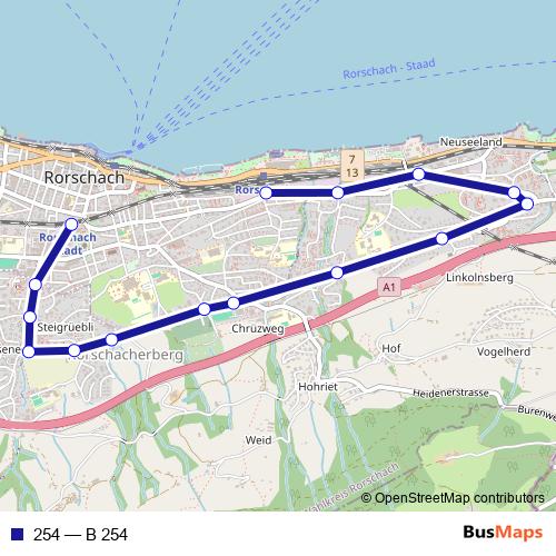254 bus Line Map