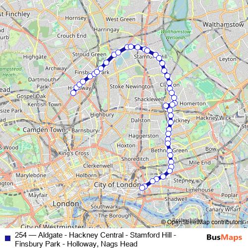 254 bus Line Map