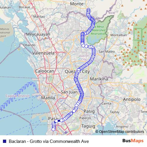 Baclaran - Grotto via Commonwealth Ave bus Line Map