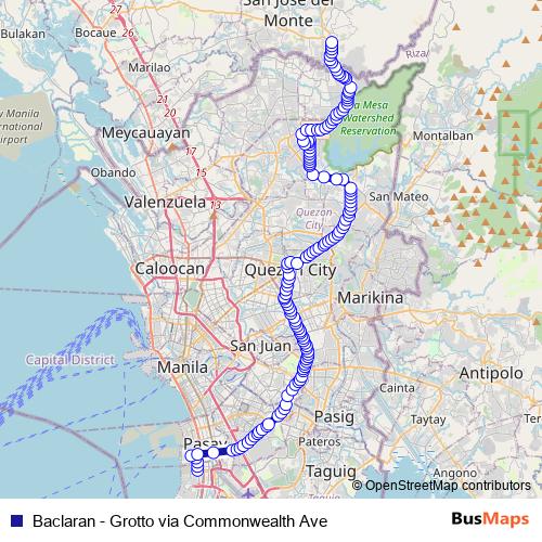 Baclaran - Grotto via Commonwealth Ave bus Line Map