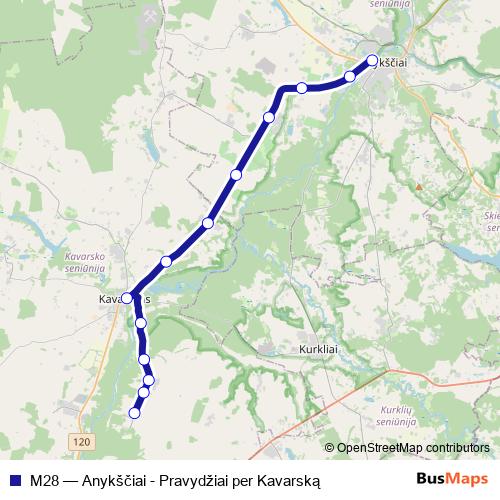 M28 bus Line Map