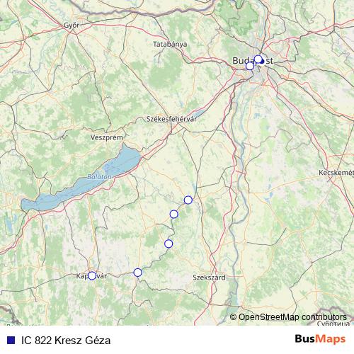 IC 822 Kresz Géza rail Line Map
