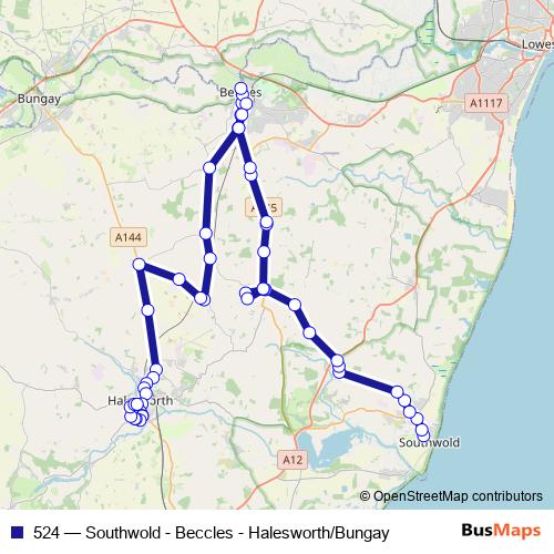 524 bus Line Map