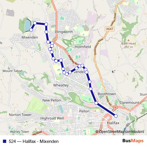 524 bus Line Map