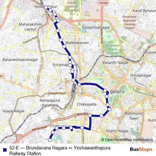 52-E bus Line Map