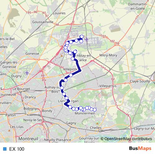 EX 100 bus Line Map