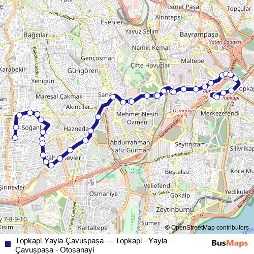 Topkapi-Yayla-Çavuşpaşa bus Line Map