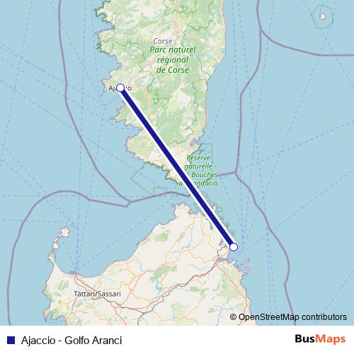 Ajaccio - Golfo Aranci ferry Line Map