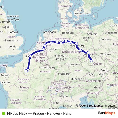 Flixbus N367 bus Line Map