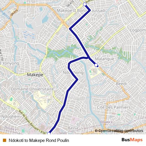 Ndokoti to Makepe Rond Poulin bus Line Map