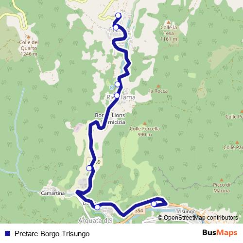 Pretare-Borgo-Trisungo bus Line Map