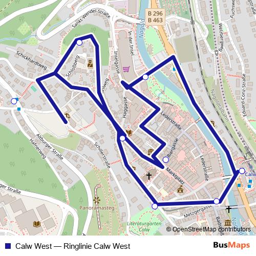 Calw West bus Line Map