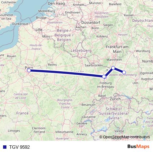 TGV 9592 rail Line Map