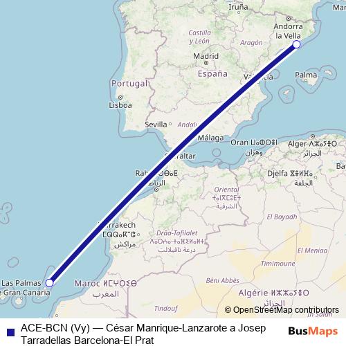 ACE-BCN (Vy) air Line Map