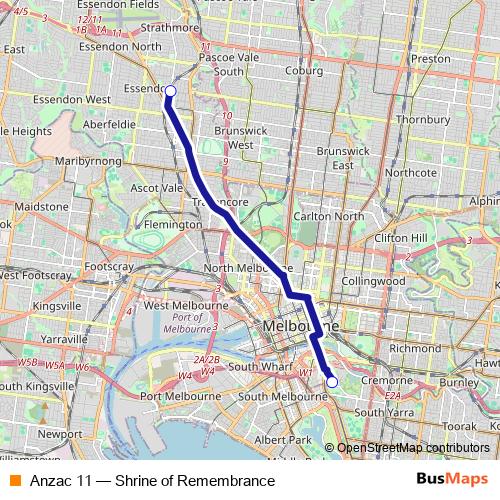 Anzac 11 bus Line Map